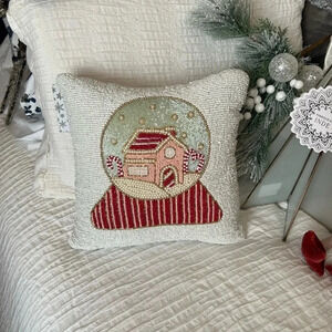 Beaded Holiday Pillow – Gingerbread House Christmas Decor Globe